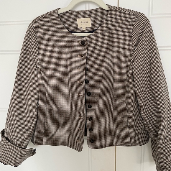 Sezane Jackets & Blazers - Sezane Black and Beige Checkered Houndstooth Blazer